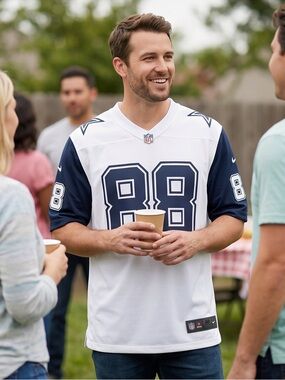 Men's NFL Cowboys Team #88 White and Navy Football Jersey
